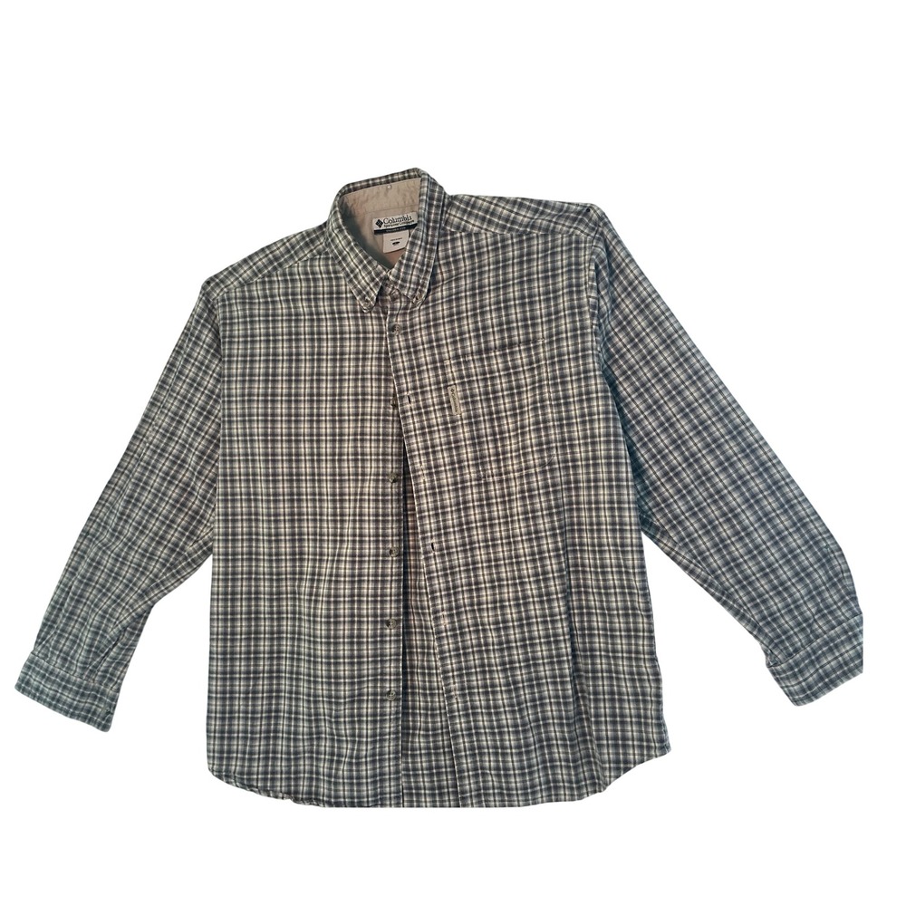 Columbia Sportswear‎ Mens Large Blue Grey Plaid Long Sleeve Button Down Shirt